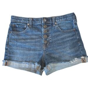 Gap Denim Women's High Rise Button Fly Raw Hem Jean Shorts Medium Wash Size 29